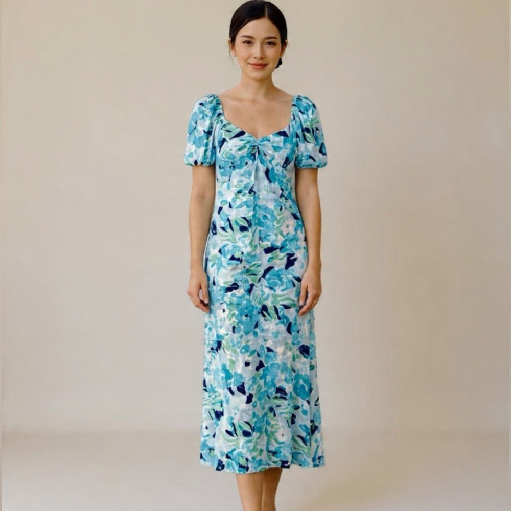 NEW! LOFT (Outlet) Blue & Green Floral Short Sleeve Women’s Midi Dress (NWT)